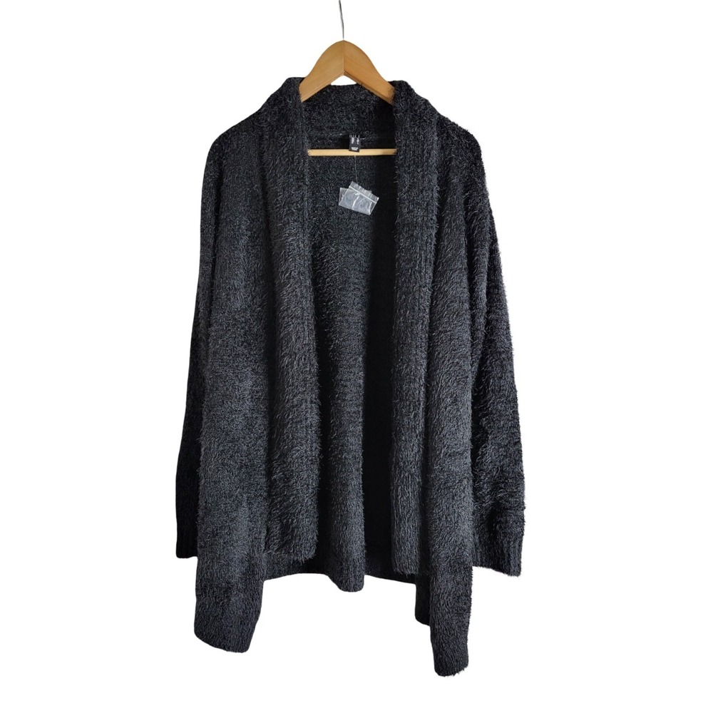 G.I.L.I. Black Open Front Cardigan Textured Boucle-Style Size M